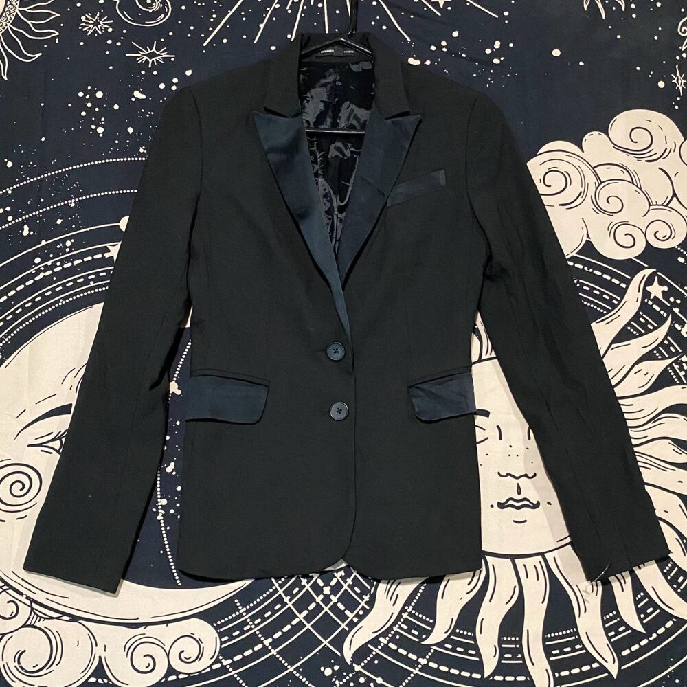 Express Blazer Coat Women's 0 Black Polyester 2-Button Business Career Stretch